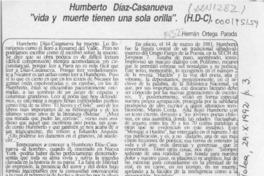 Humberto Díaz Casanueva "vida y muerte tienen una sola orilla"  [artículo] Hernán Ortega Parada.