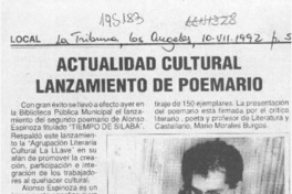 Actualidad cultural, lanzamiento de poemario  [artículo].