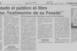 Presentado al público el libro "Osorno, testimonios de su pasado"  [artículo].