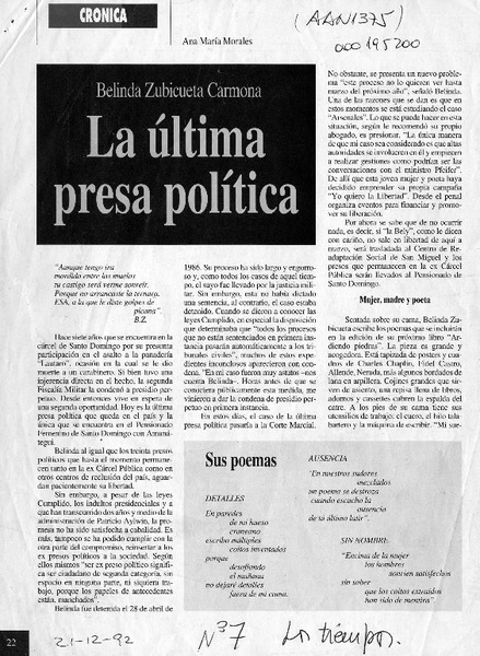 La Ultima presa política  [artículo] Ana María Morales.