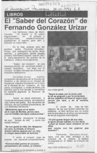 El "Saber del corazón" de Fernando González Urízar  [artículo] Héctor González V.