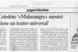 Mauricio Celedón, "Malasangre" mostró que Chile tiene un teatro universal  [artículo].