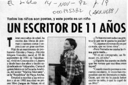 Un escritor de 11 años  [artículo] Juan Ortiz.