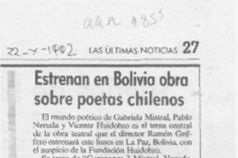 Estrenan en Bolivia obra sobre poetas chilenos