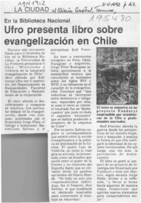 Ufro presenta libro sobre evangelización en Chile  [artículo].