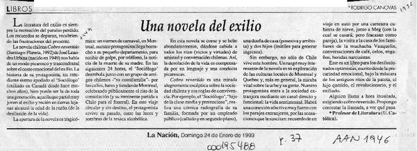 Una novela del exilio  [artículo] Rodrigo Cánovas.