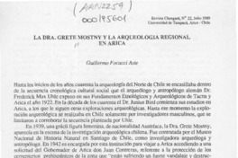 La Dra. Grete Mostny y la arqueología regional en Arica  [artículo] Guillermo Focacci Aste.