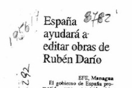 España ayudará a editar obras de Rubén Darío  [artículo].