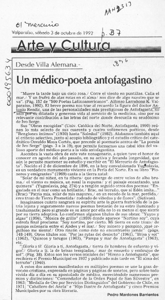 Un médico-poeta antofagastino  [artículo] Padro Mardones Barrientos.