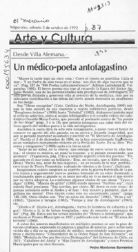 Un médico-poeta antofagastino  [artículo] Padro Mardones Barrientos.