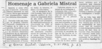 Homenaje a Gabriela Mistral  [artículo] Santiago Vera B.