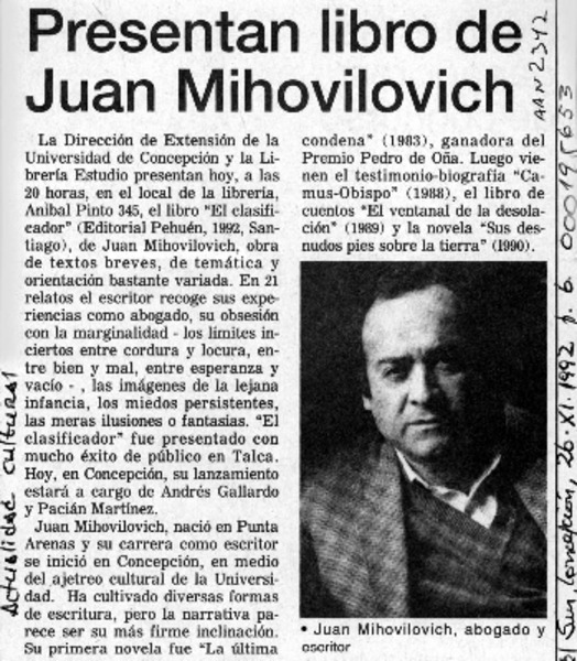 Presentan libro de Juan Mihovilovich