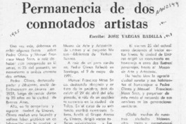 Permanencia de dos connotados artistas  [artículo] José Vargas Badilla.