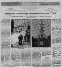 Mañana es el homenaje a Gabriela Mistral en TVN  [artículo].