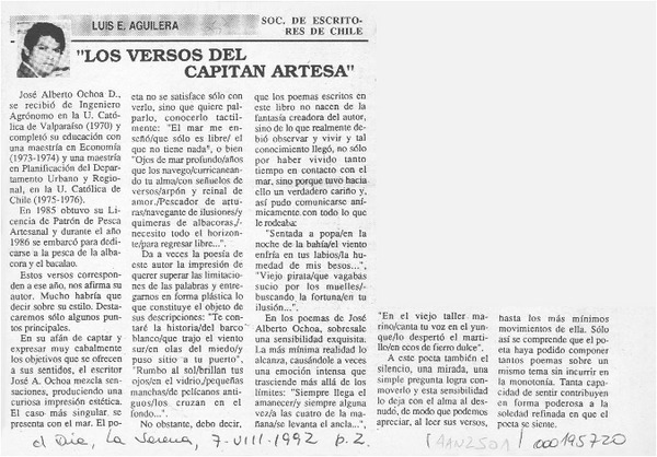 "Los versos del Capitán Artesa"  [artículo] Luis E.Aguilera.