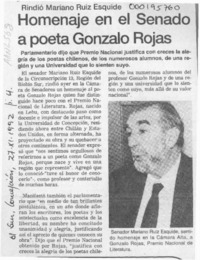 Homenaje en el Senado a poeta Gonzalo Rojas  [artículo].