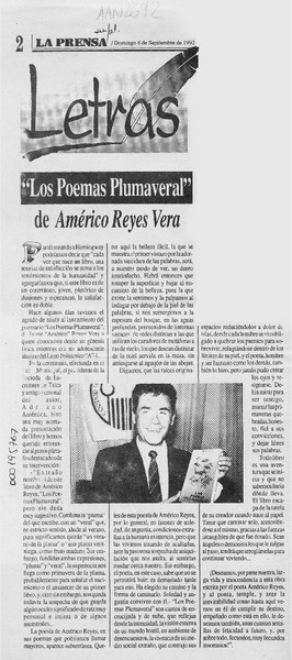 "Los poemas plumaveral" de Américo Reyes Vera  [artículo].