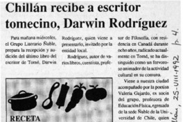 Chillán recibe a escritor tomecino, Darwin Rodríguez  [artículo].