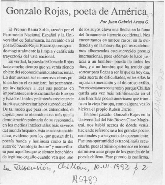 Gonzalo Rojas, poeta de América