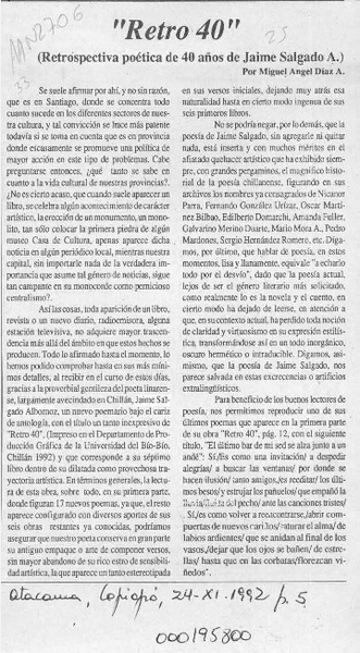 "Retro 40"  [artículo] Miguel Angel Díaz A.