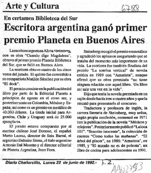 Escritora argentina ganó primer premio Planeta en Buenos Aires