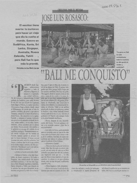 José Luis Rosasco, "Bali me conquistó"  [artículo] Ana María Larraín.