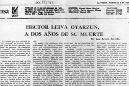 Héctor Leiva Oyarzún, a dos años de su muerte  [artículo] José Arraño Acevedo.