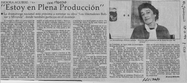 "Estoy en plena producción"  [artículo] Evelyn Briceño.