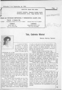 Tala, Gabriela Mistral  [artículo] Marcela Albornoz Dachelet.