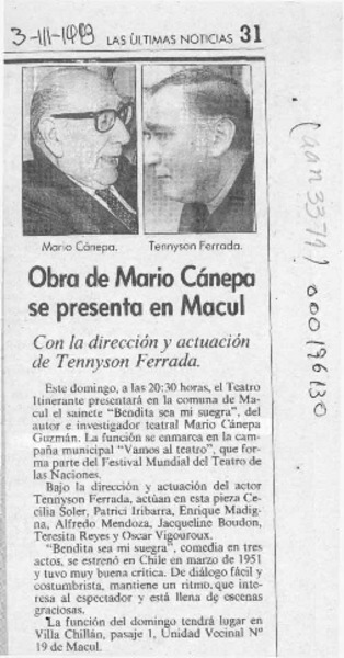 Obra de Mario Cánepa se presenta en Macul  [artículo].