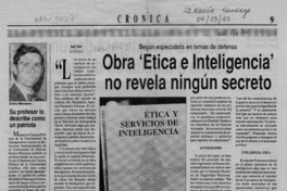 Obra "Etica e Inteligencia" no revela ningún secreto  [artículo] Raúl Sohr.
