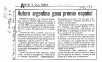 Autora argentina gana premio español  [artículo].