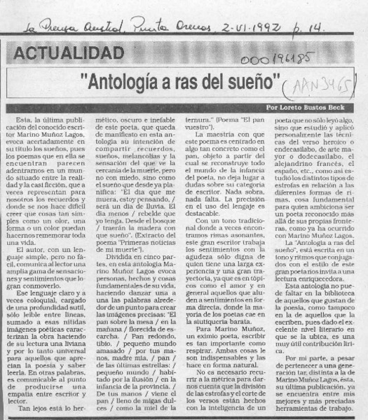 "Antología a ras del sueño" Loreto Bustos Beck.