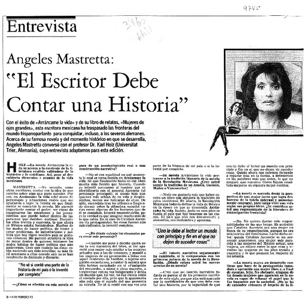 Angeles Mastretta, "El escritor debe contar una historia"  [artículo].