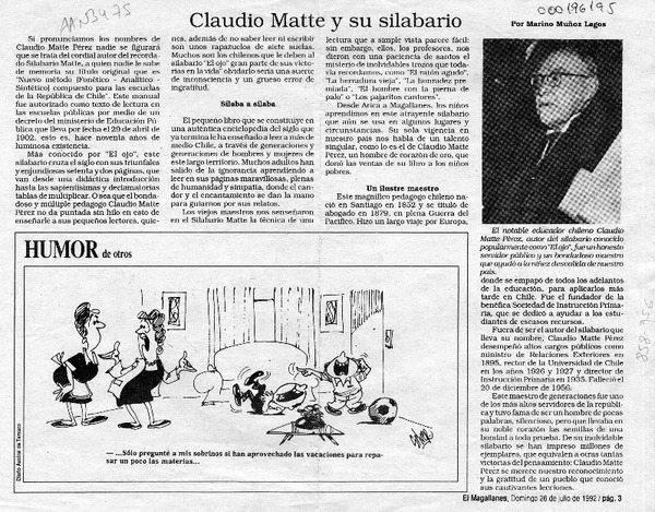 Claudio Matte y su silabario  [artículo] Marino Muñoz Lagos.