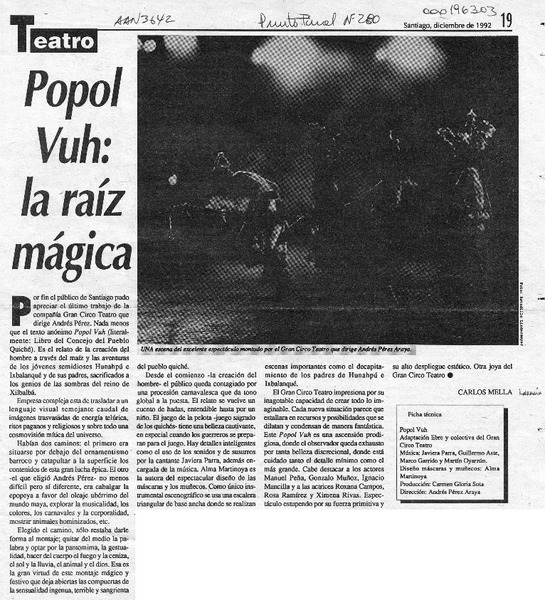 Popol Vuh, la raíz mágica  [artículo] Carlos Mella.