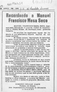 Recordando a Manuel Francisco Mesa Seco  [artículo] Domingo Roldán Jaque.