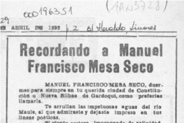Recordando a Manuel Francisco Mesa Seco  [artículo] Domingo Roldán Jaque.