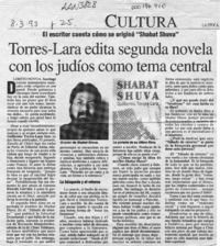 Torres-Lara edita segunda novela con los judíos como tema central  [artículo] Loreto Novoa.