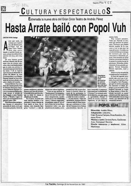 Hasta Arrate bailó con Popol Vuh  [artículo] Cristián Farías.