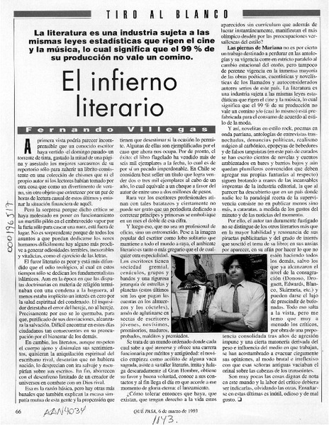 El infierno literario  [artículo] Fernando Villegas.