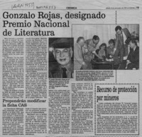 Gonzalo Rojas, designado Premio Nacional de Literatura  [artículo].