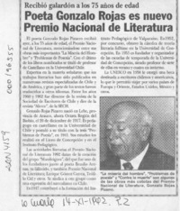 Poeta Gonzalo Rojas es nuevo Premio Nacional de Literatura  [artículo].