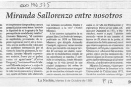 Miranda Sallorenzo entre nosotros  [artículo] Poli Délano.
