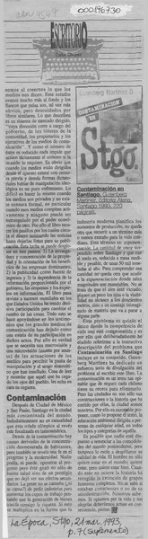 Contaminación  [artículo] Carlos Olivárez.