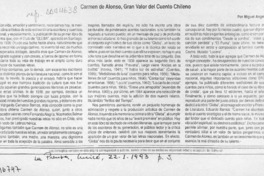 Carmen de Alonso, gran valor del cuento chileno  [artículo] Miguel Angel Díaz A.