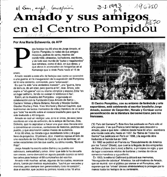 Amado y sus amigos en el Centro Pompidou  [artículo] Ana María Echeverría.