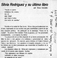Silvia Rodríguez y su último libro  [artículo] Rosa González.