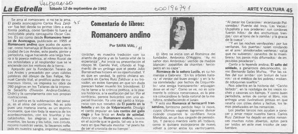 Romancero andino  [artículo] Sara Vial.