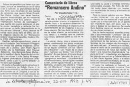 "Romancero andino"  [artículo] Claudio Solar.